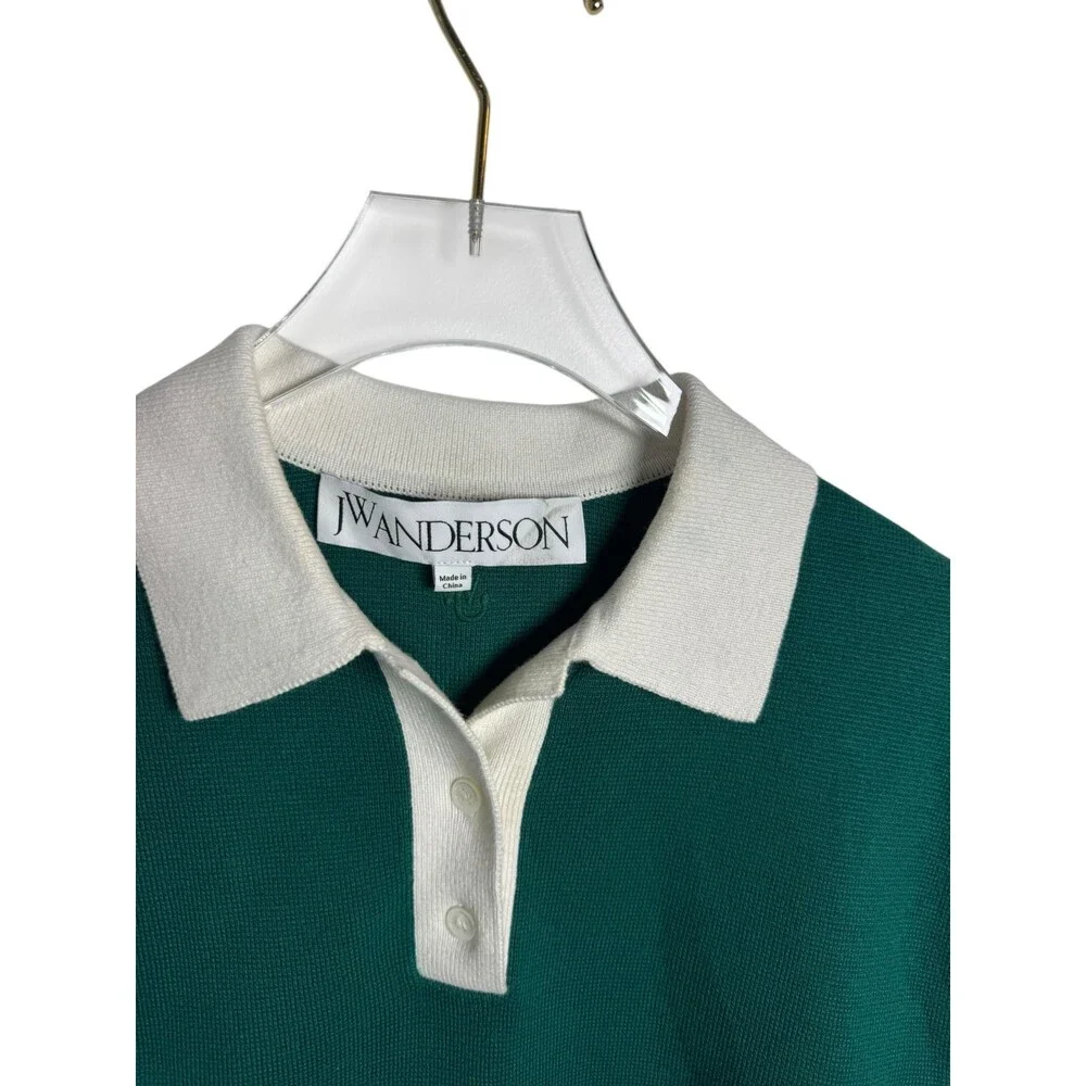 JW Anderson Logo Embroidered Stretch Cotton Crop Polo women size S emerald green